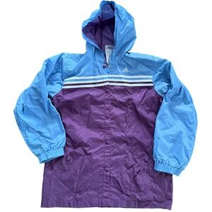 adidas Vintage‎ Y2K Windbreaker Girls L 14/16 Purple Blue 3-Stripe Colorblock